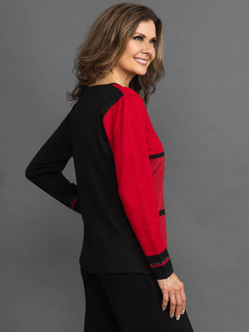 Long Sleeve Sweater with Lines and Hotfix Image 4