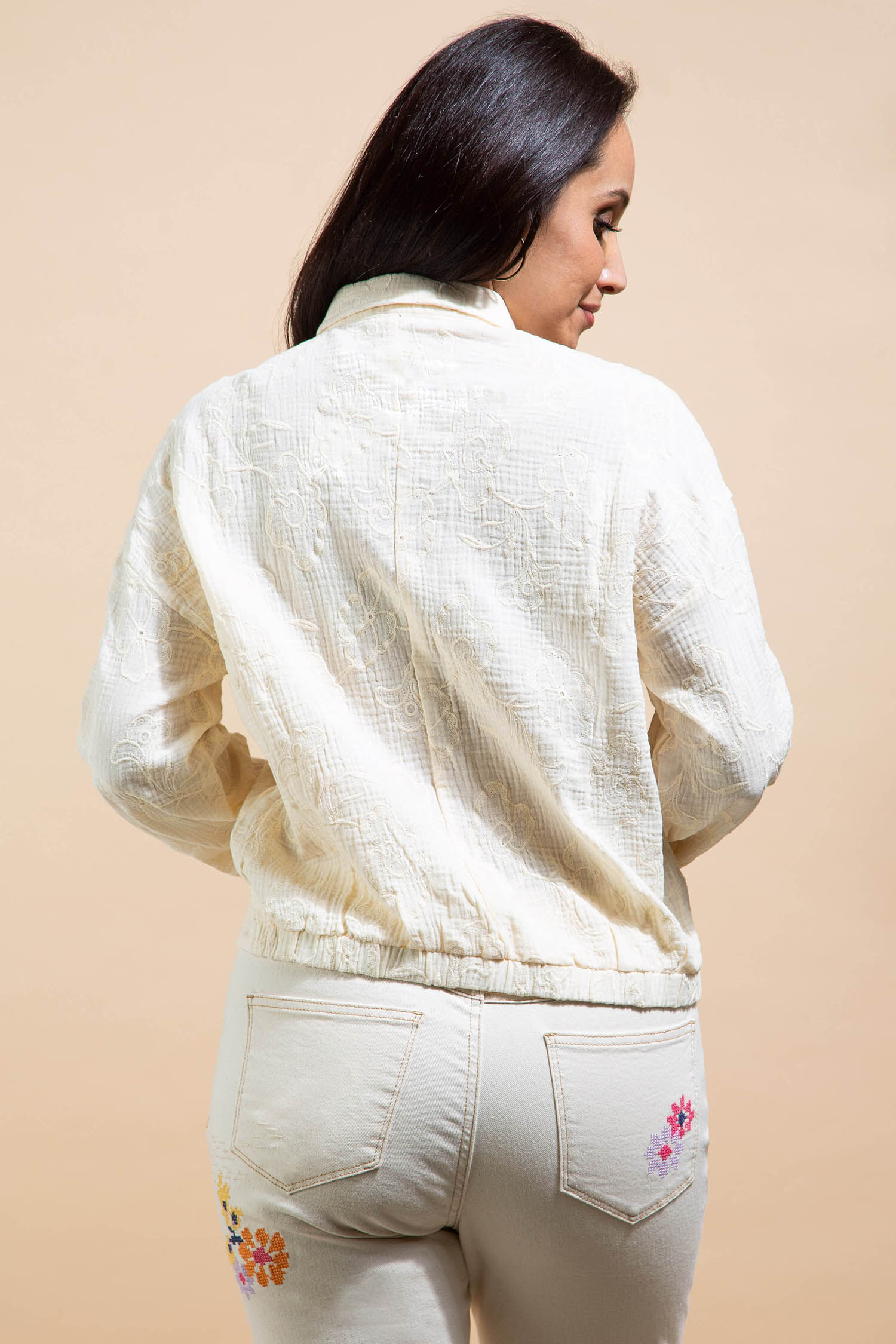 Embroidered Long Sleeve Blouse w/ Faux Knot Image 4