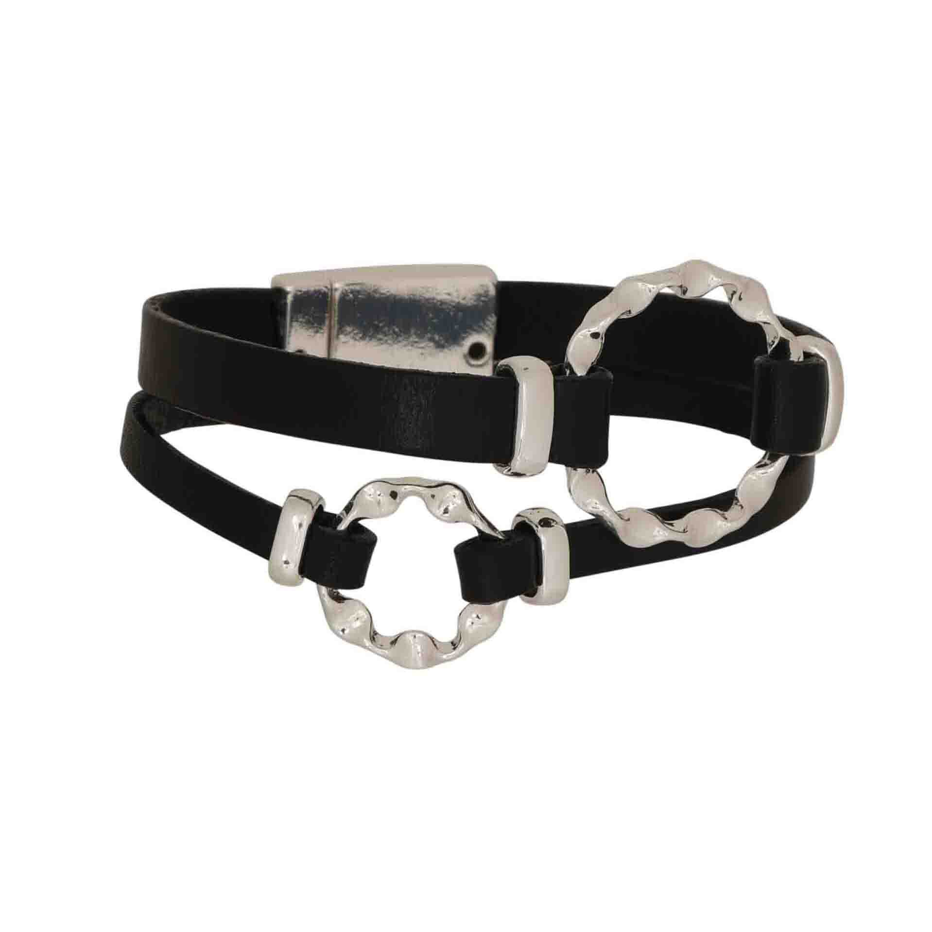 Silver & Black Leather Bracelet