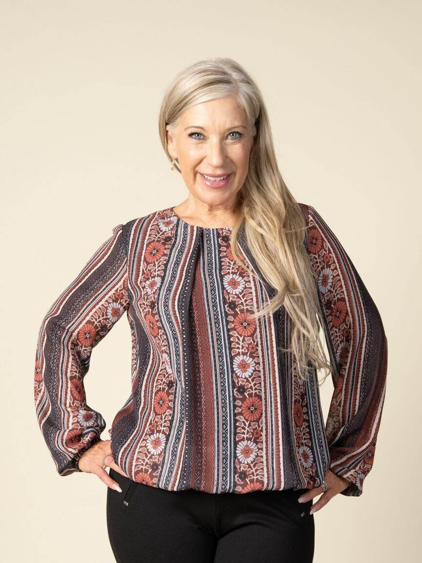 Balloon Sleeve Patterned Blouse