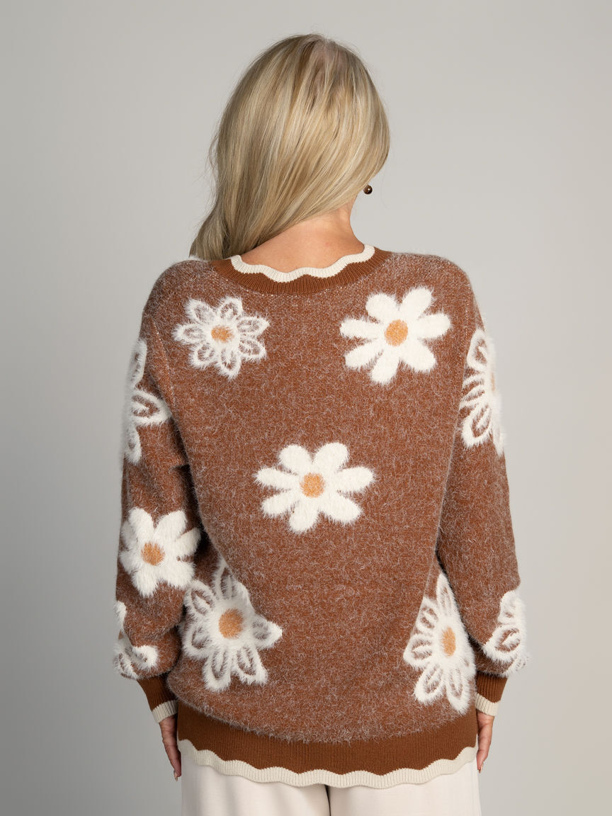Scalloped V-Neck Sweater