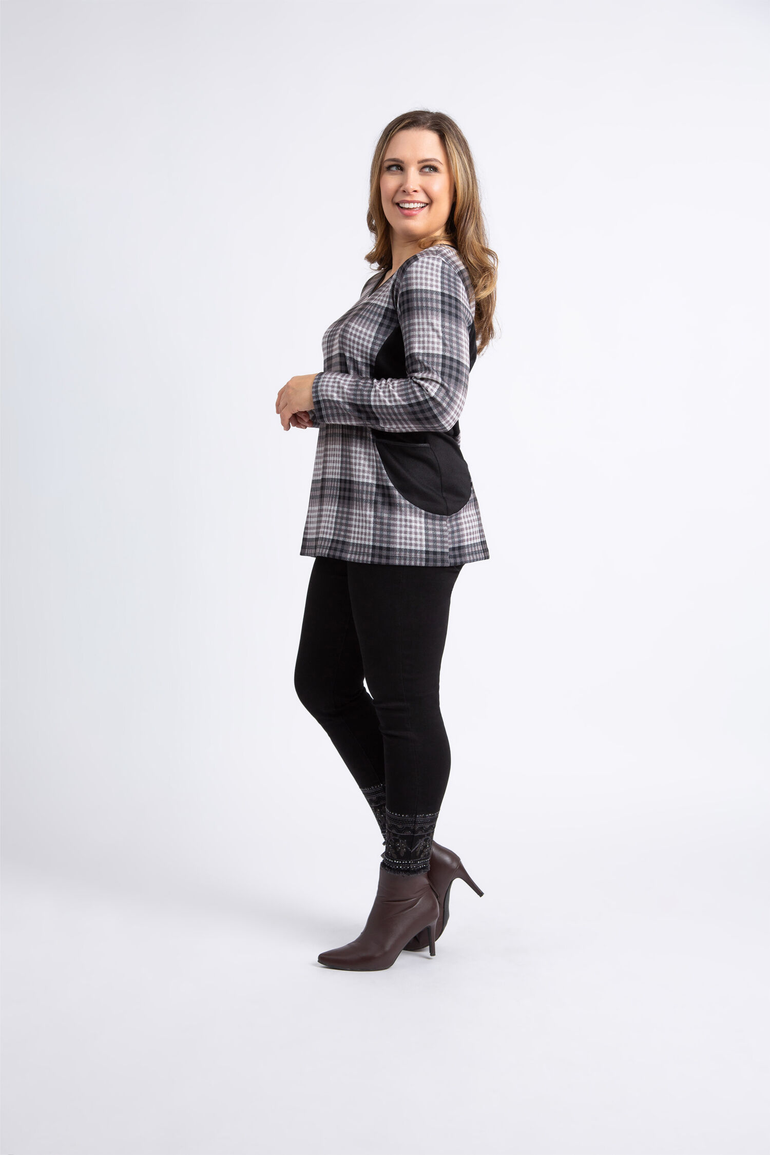 V-Neck Plaid Top w/ Pockets  Image 2