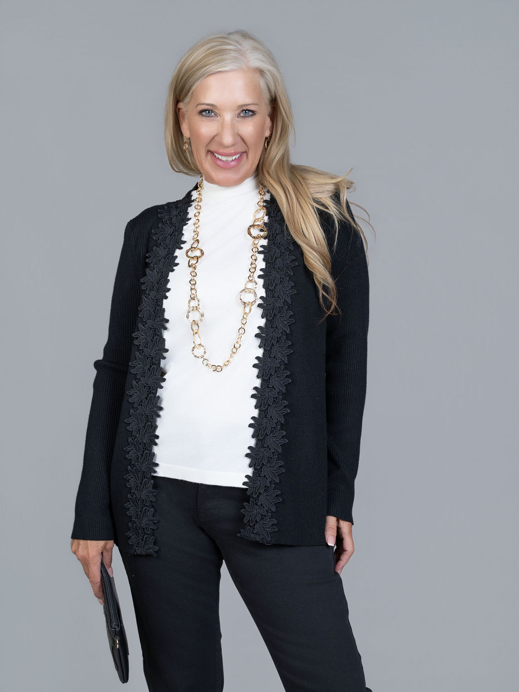 Lace Trim Open Front Cardigan