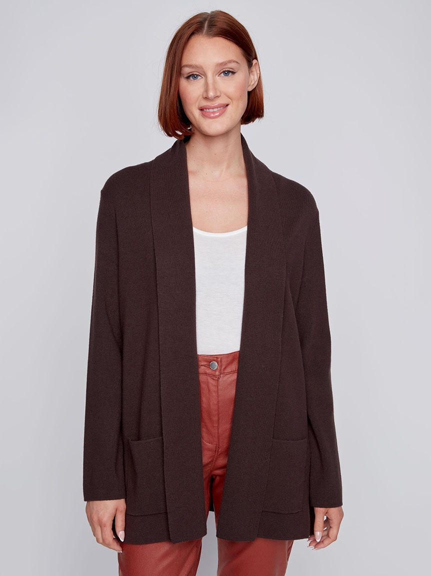 Shawl Collar Long Sleeve Cardigan Image 1