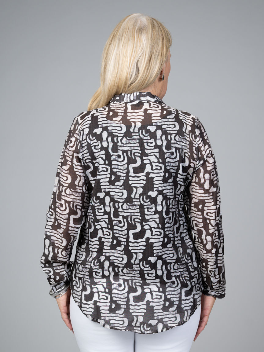 Sheer Abstract Print Blouse