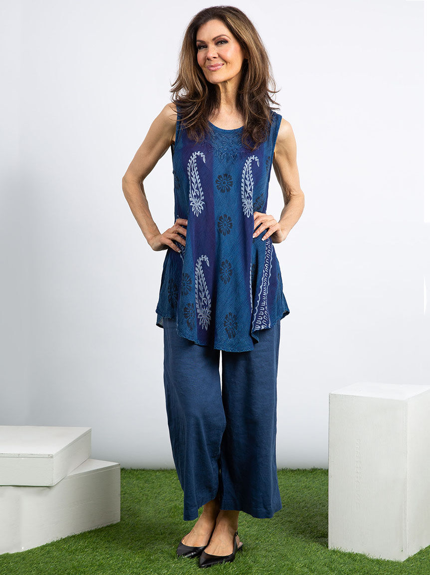 Sleeveless Umbrella Top w/ Embroidered Neckline Image 1