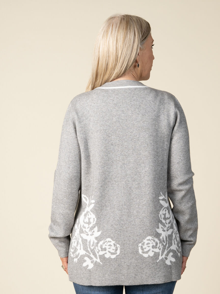 Long Sleeve Open Front Rose Print Cardigan