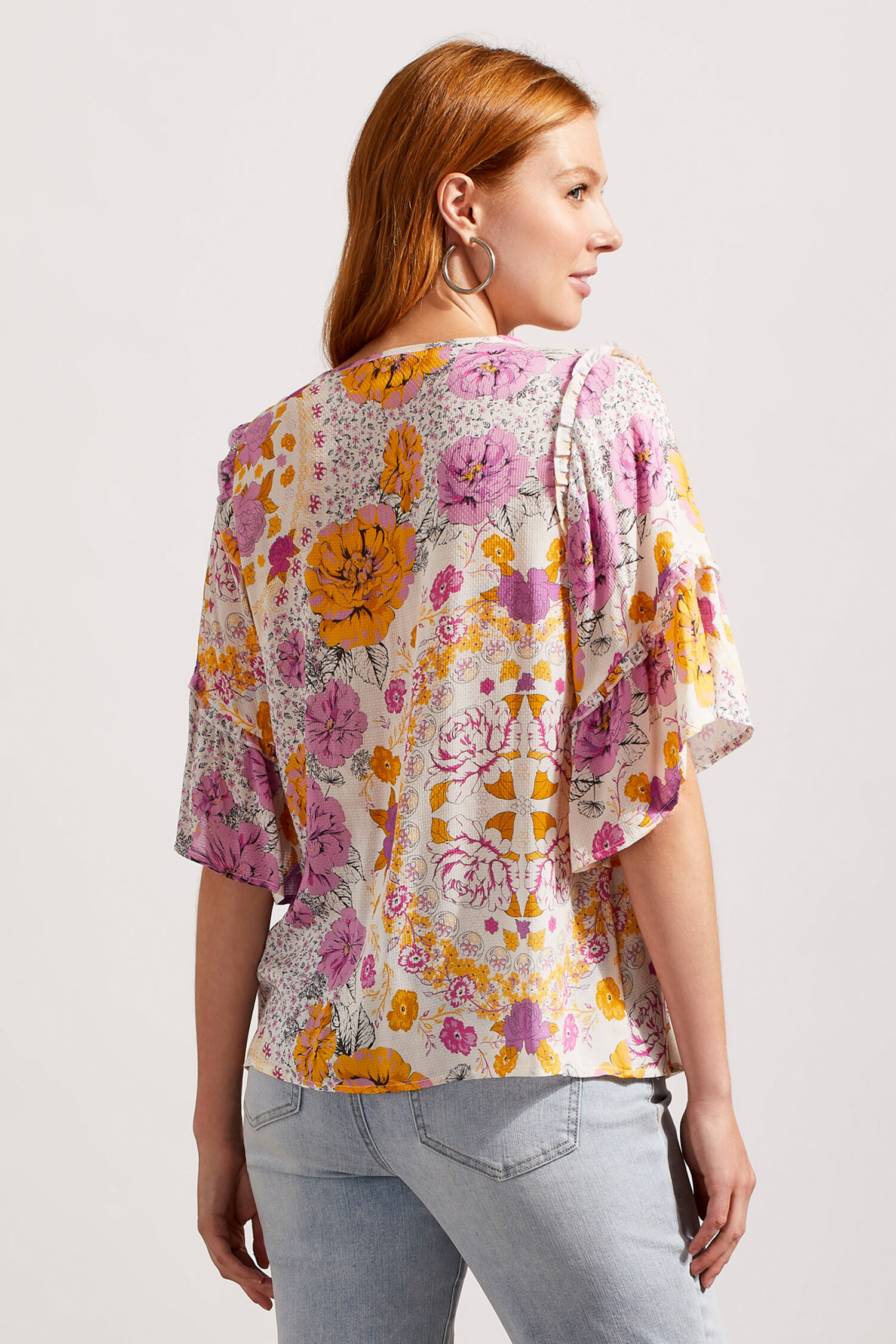 Flowy Kimono Sleeve Blouse w/ Tassels Image 2