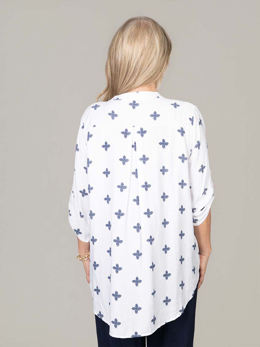 3/4 Sleeve Tunic With Roll Tabs