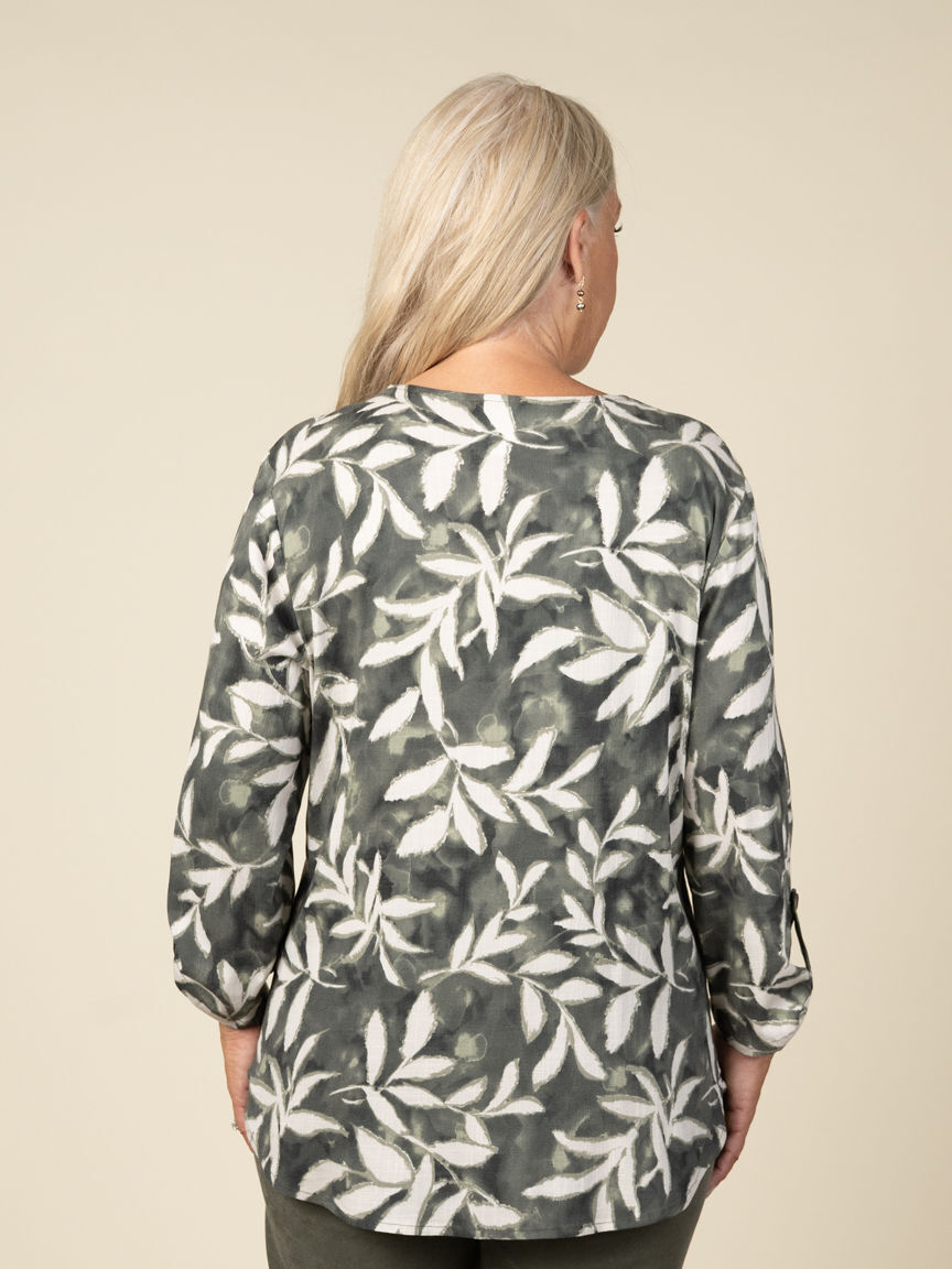 3/4 Sleeve Leaf Print Blouse