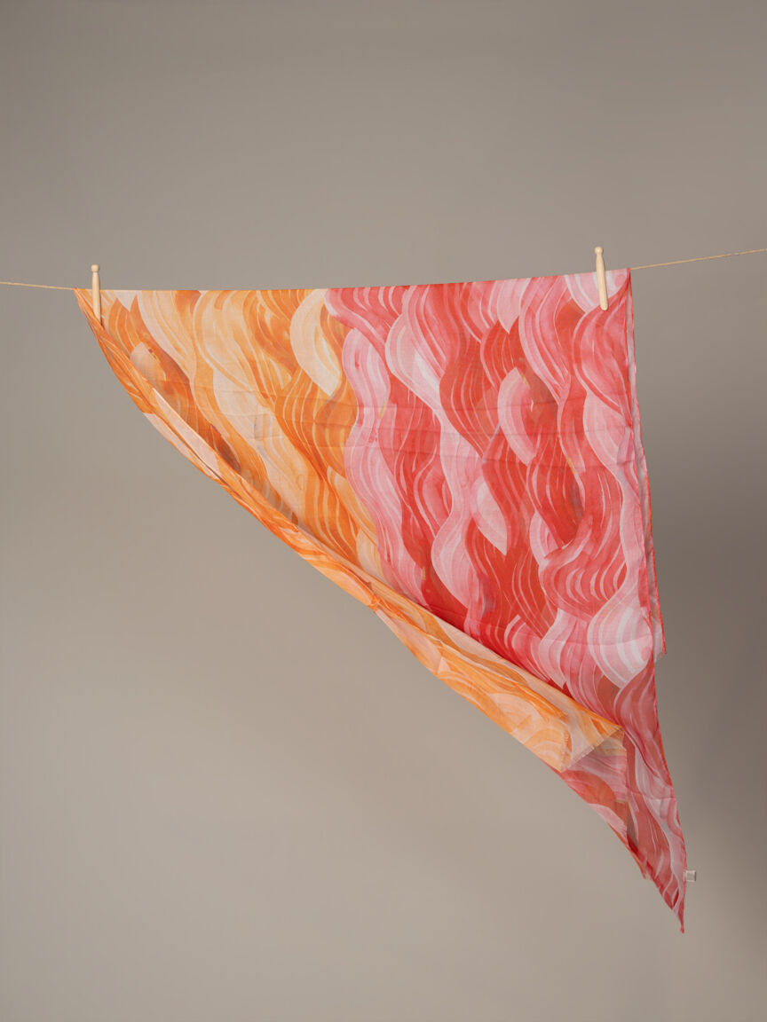 Lightweight Abstract Scarf With Fringe