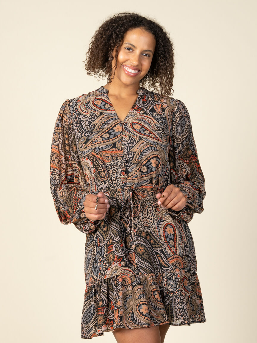 Long Sleeve Knee Length Paisley Dress Image 4