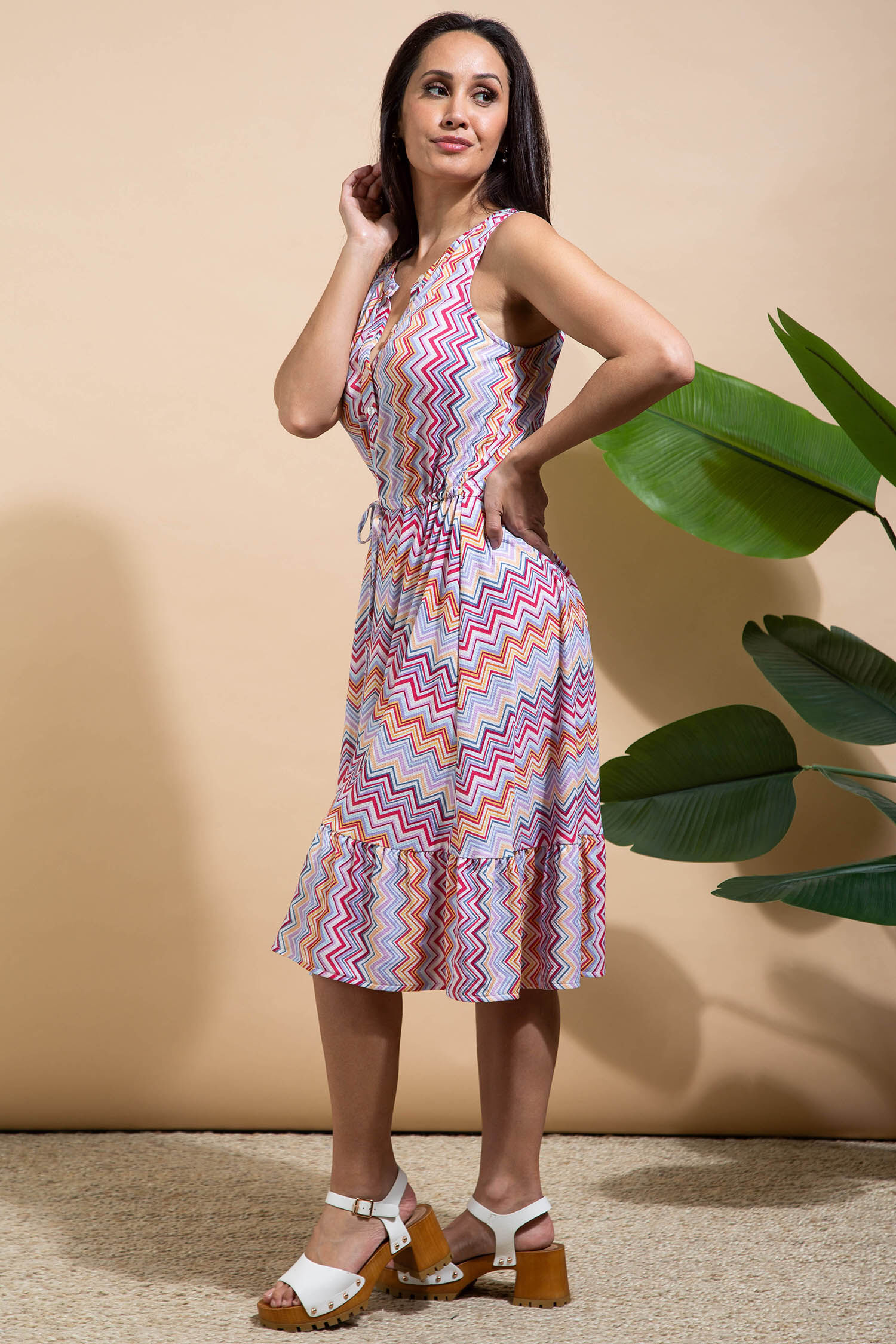 Sleeveless Midi Dress w/ Tie Waist Image 2