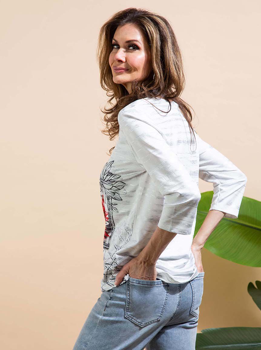 Foil Flowers &frac34; Sleeve Top Image 4