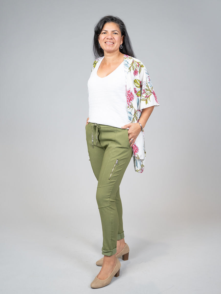 Straight Leg Pull-On Pants With Lurex Drawstrings