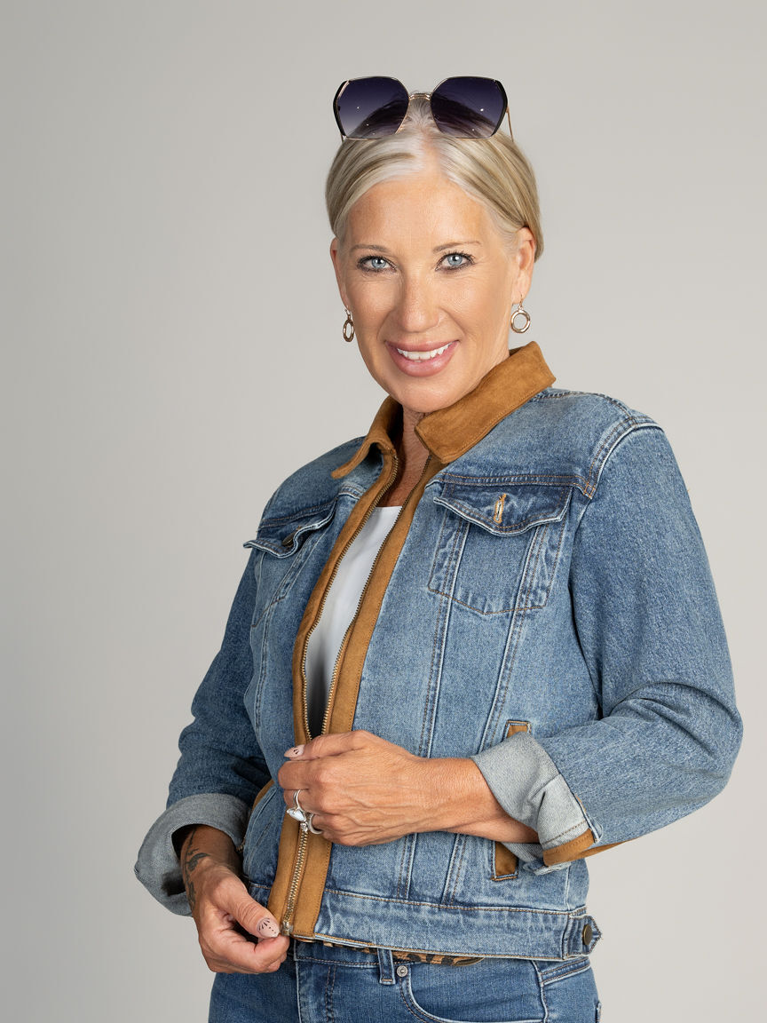 Denim Zip-Up Jacket With Suede Trim