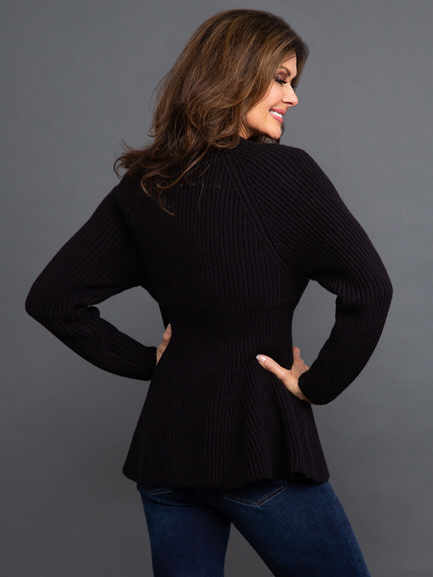 V-Neck Cardigan w/ Peplum Hem Image 4