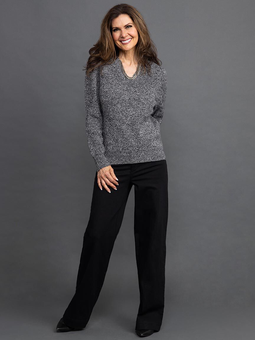 Long Sleeve V Neck Sweater Image 1