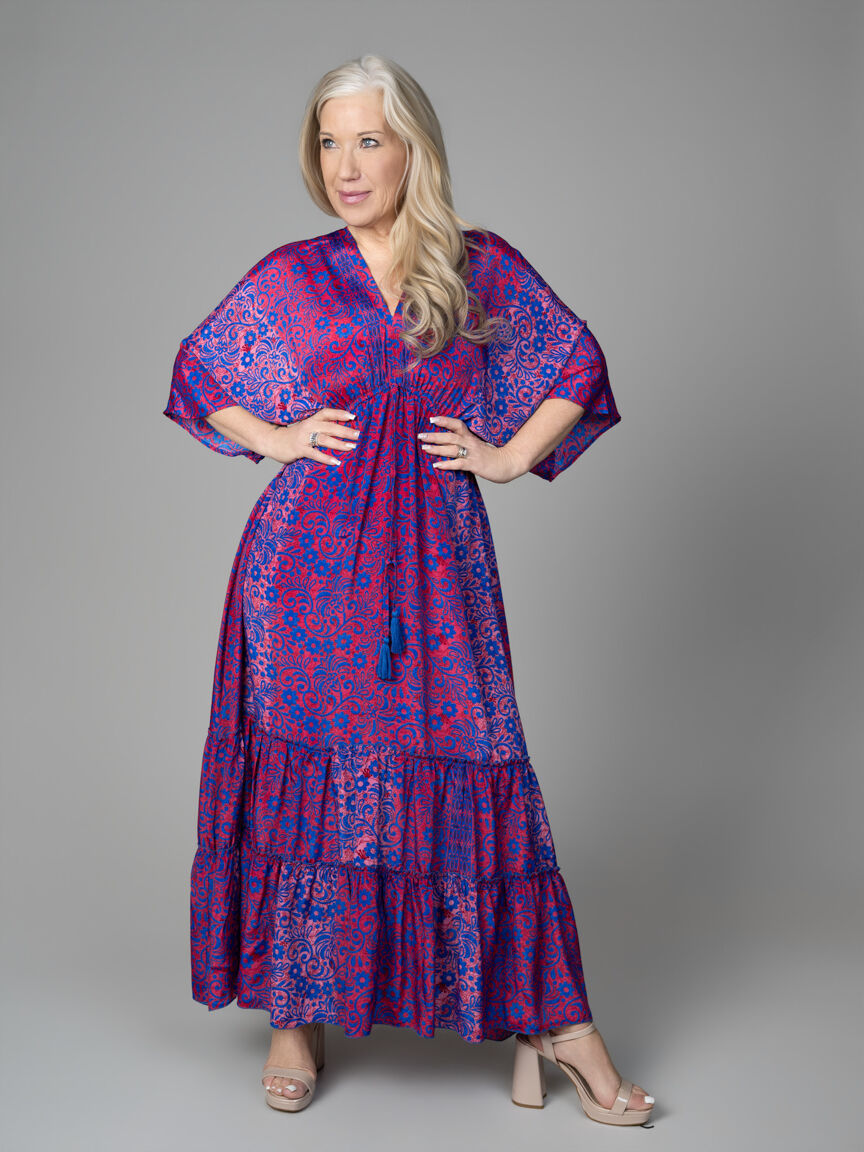 Short Sleeve Satin Maxi Dress