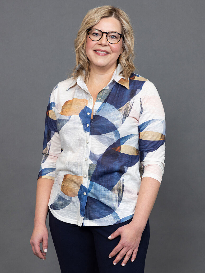 &frac34; Sleeve Burnout Button Up Blouse Image 2