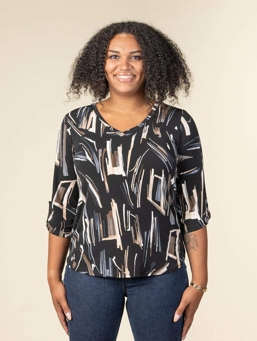 3/4 Length Button Tab Sleeve Top 