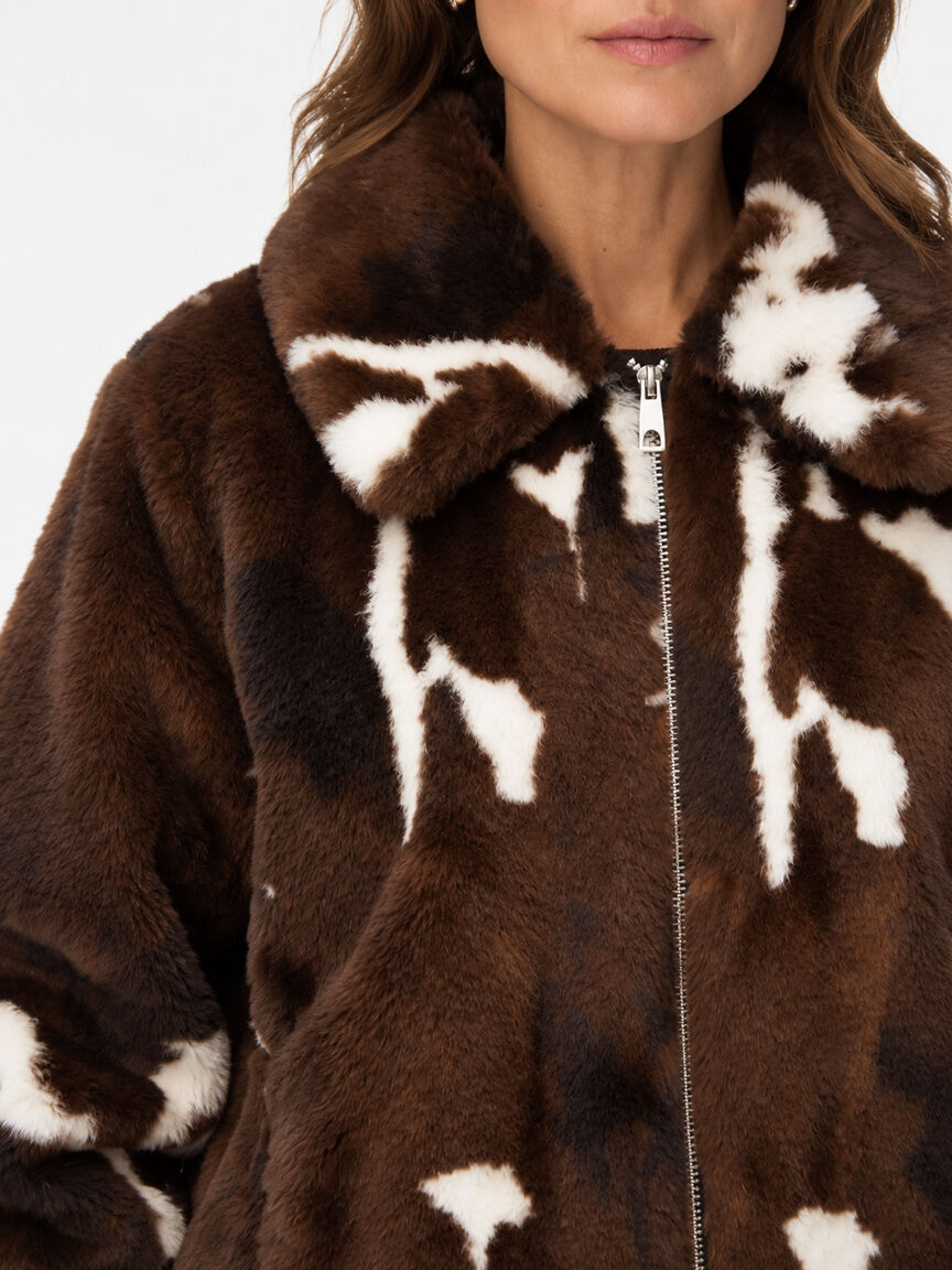 Cow Print Faux Fur Jacket