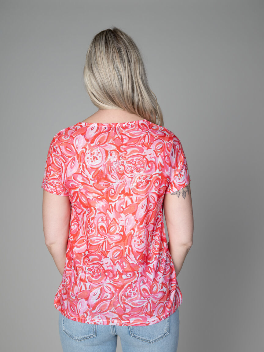 Short Sleeve Top With Lace Neckline