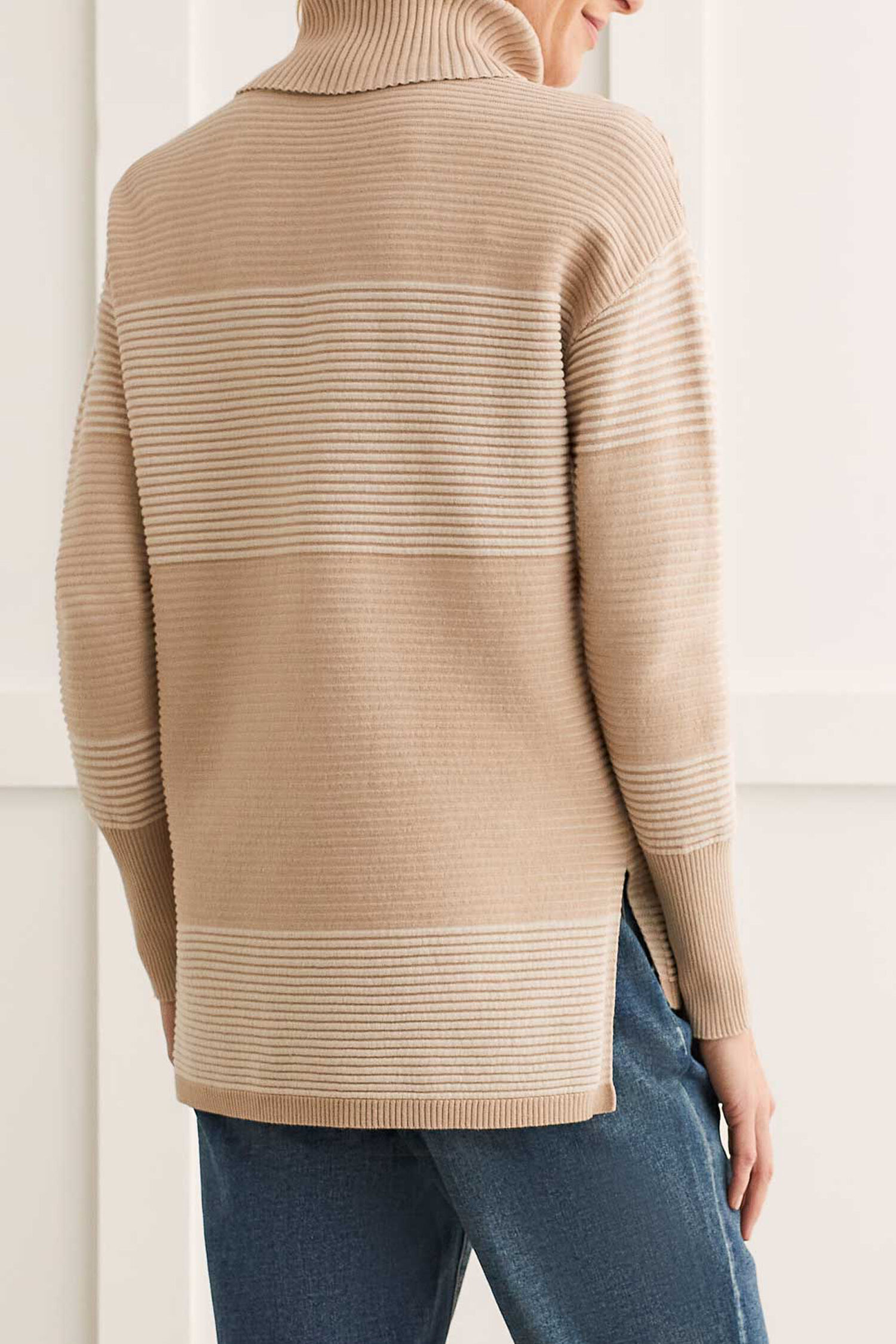 Striped Turtleneck with High Low Hem Image 4
