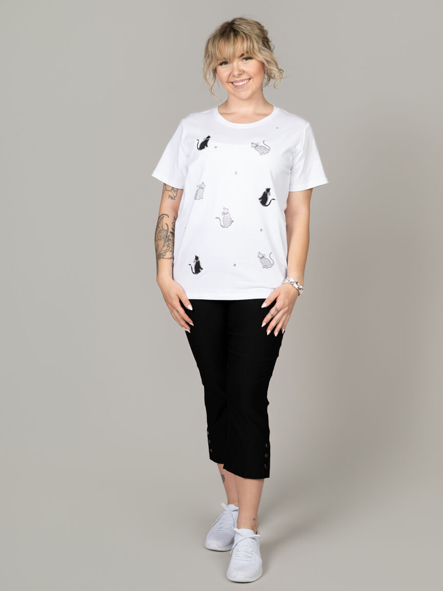 Cat Print Crew Neck Top