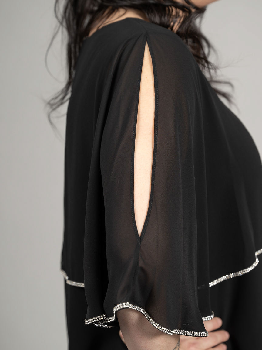 Flowy Sleeveless Top with Sheer Diamond-Trimmed Overlay