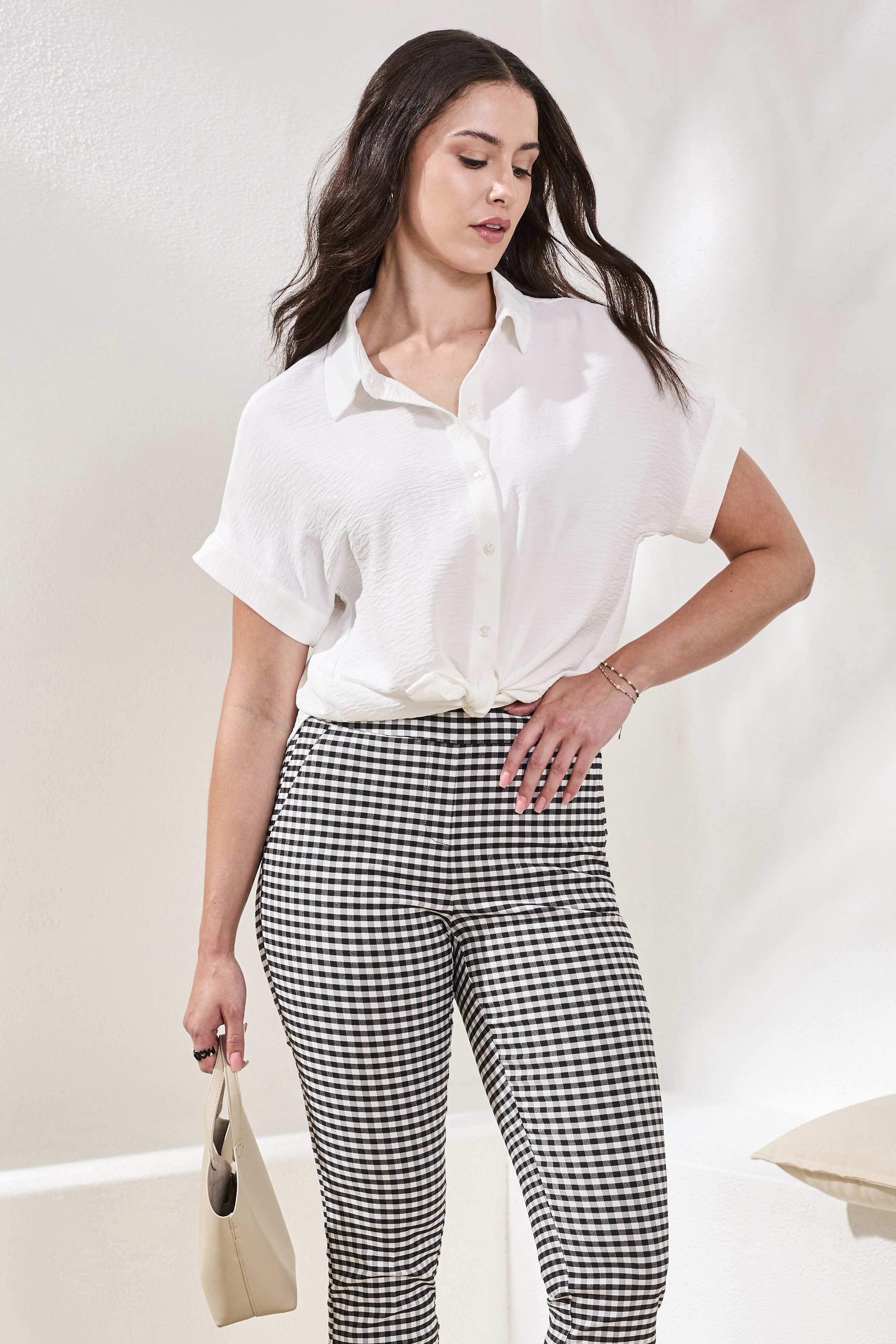 Flowy Short Sleeve Collared Button-Up Top