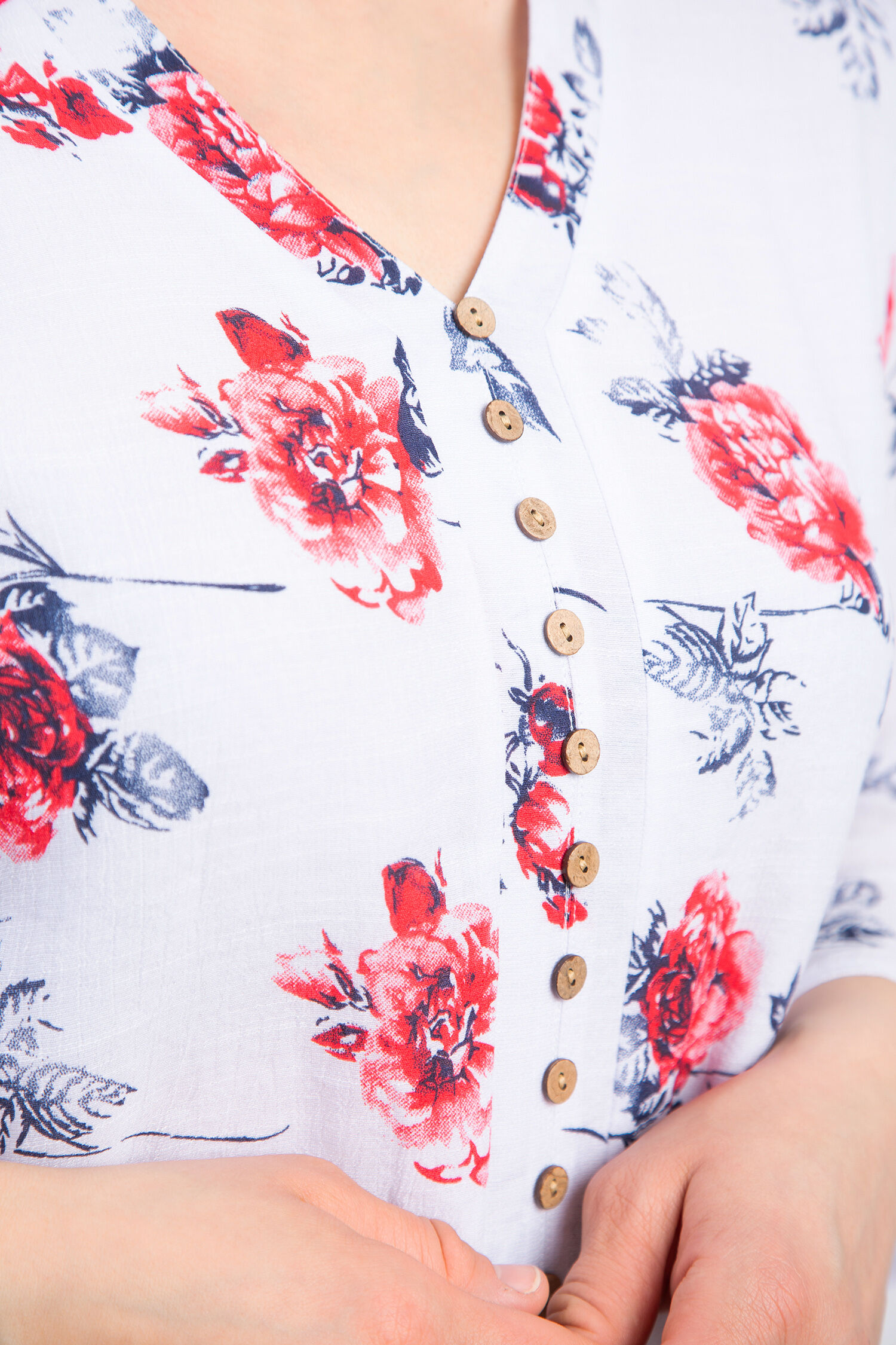 Linen-Look Floral Blouse Image 5