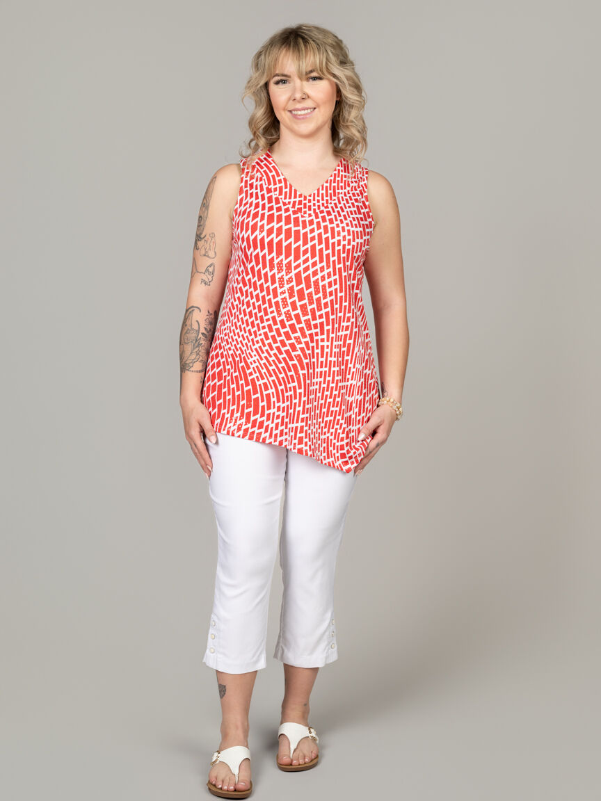 Sleeveless V-Neck Top With Asymmetrical Hem