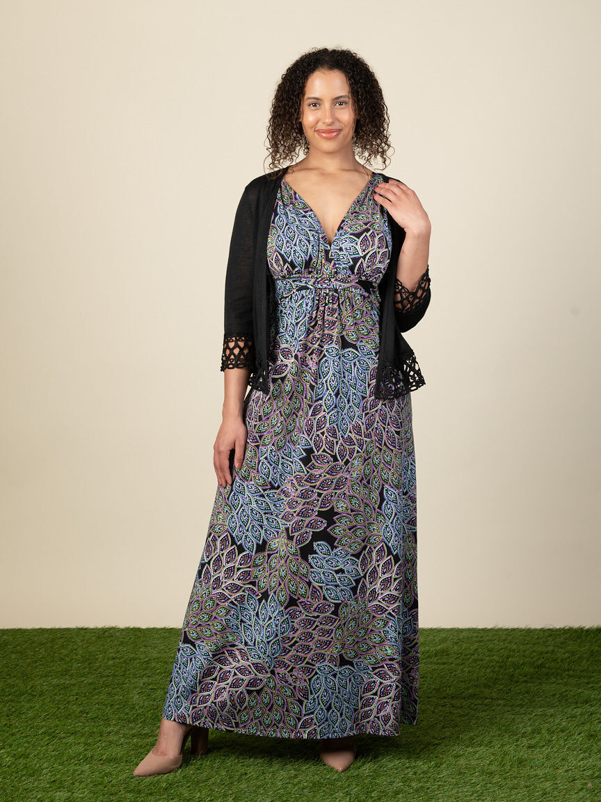 3/4 Sleeve Open Cardigan with Lace Detail Image 1