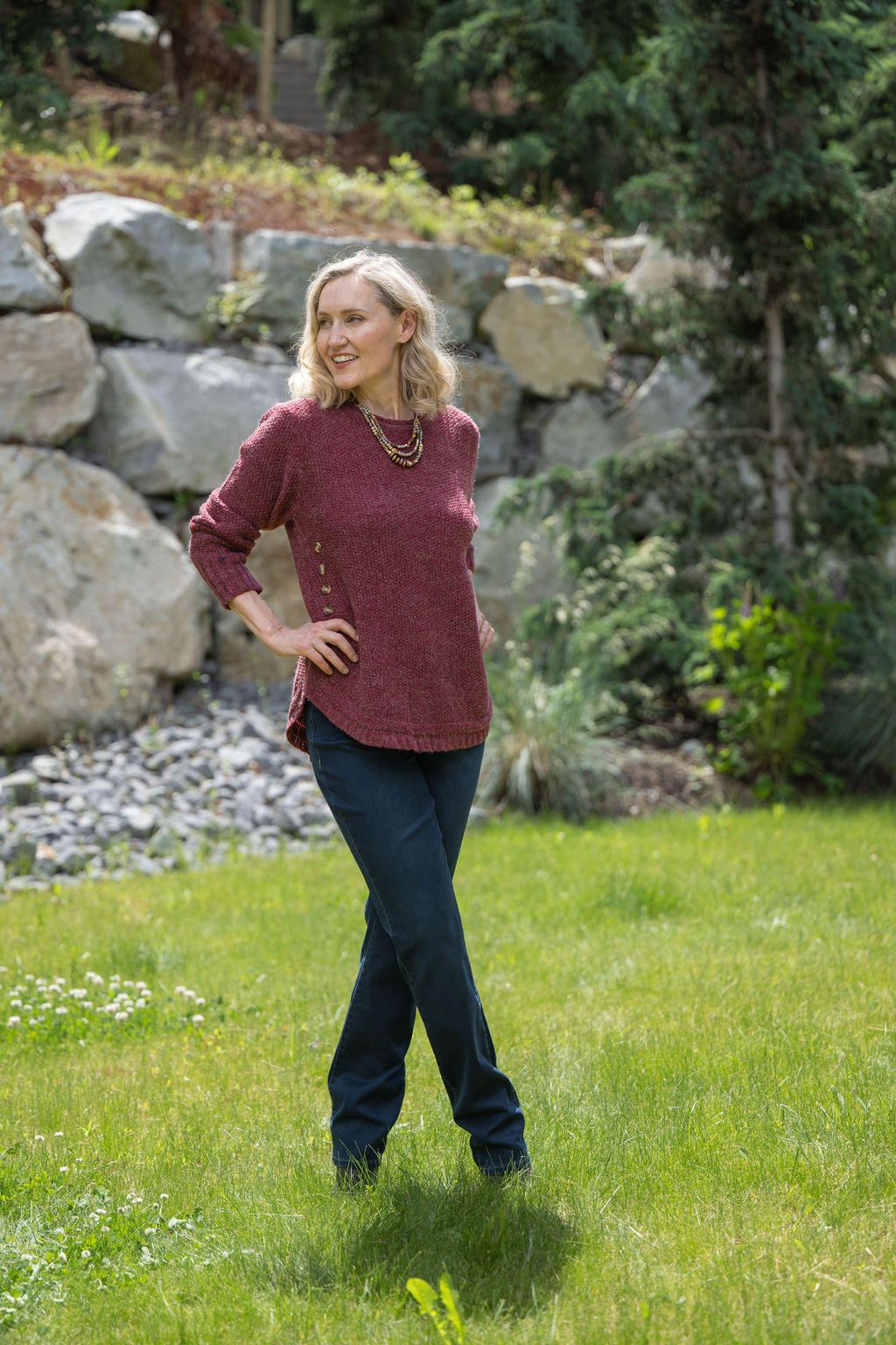 Shirt-Tail Side-Button Sweater Image 1