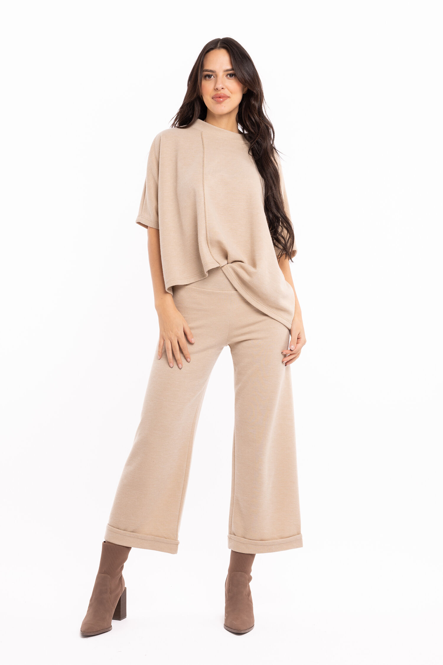 Asymmetrical Hem Cap Sleeve Sweater Image 1