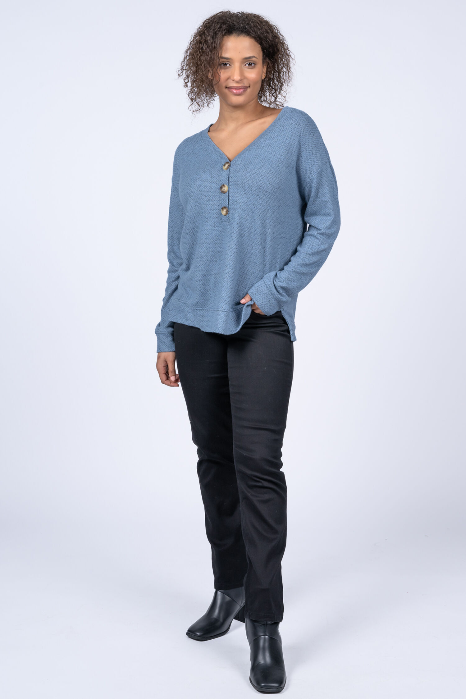 Relaxed Fit V-Neck Henley  Image 3