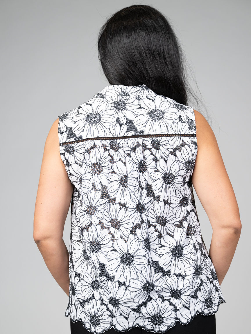 Sleeveless Flower Stitch Summer Top
