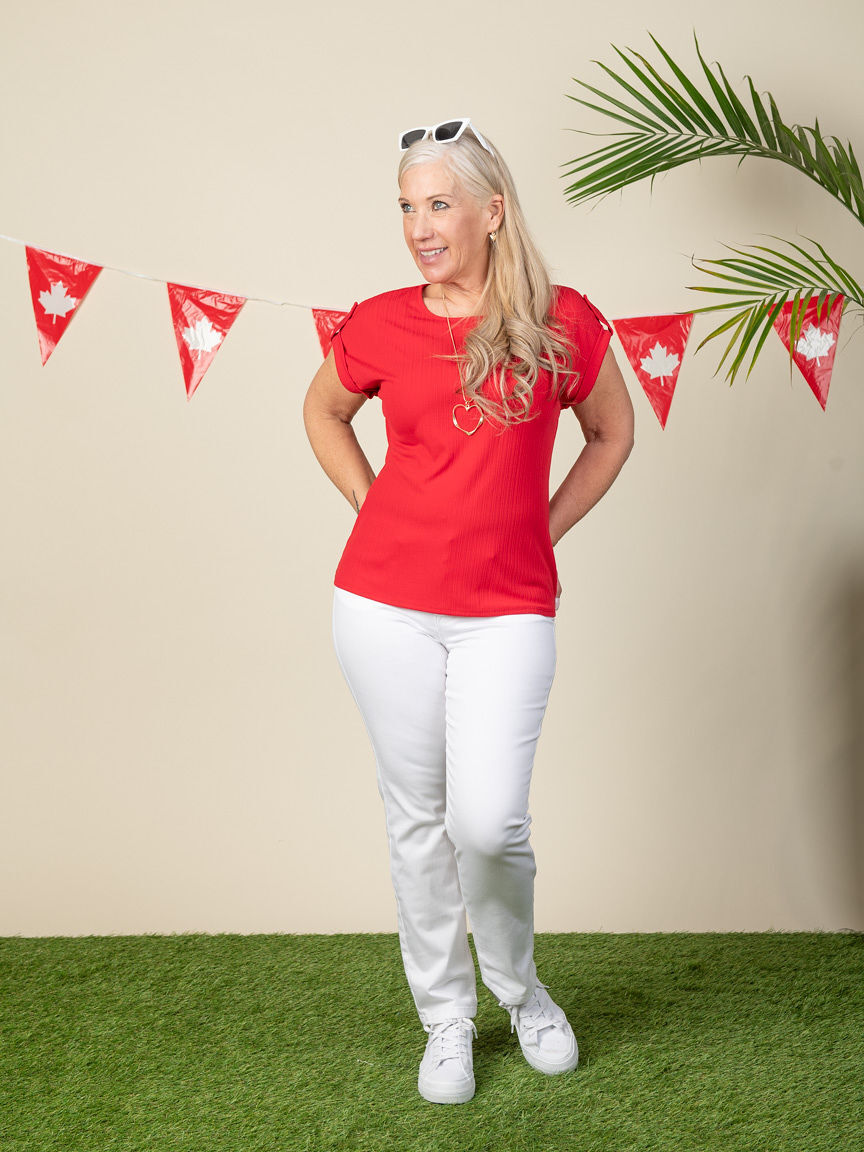 Short Sleeve Top With Button Tab Image 3