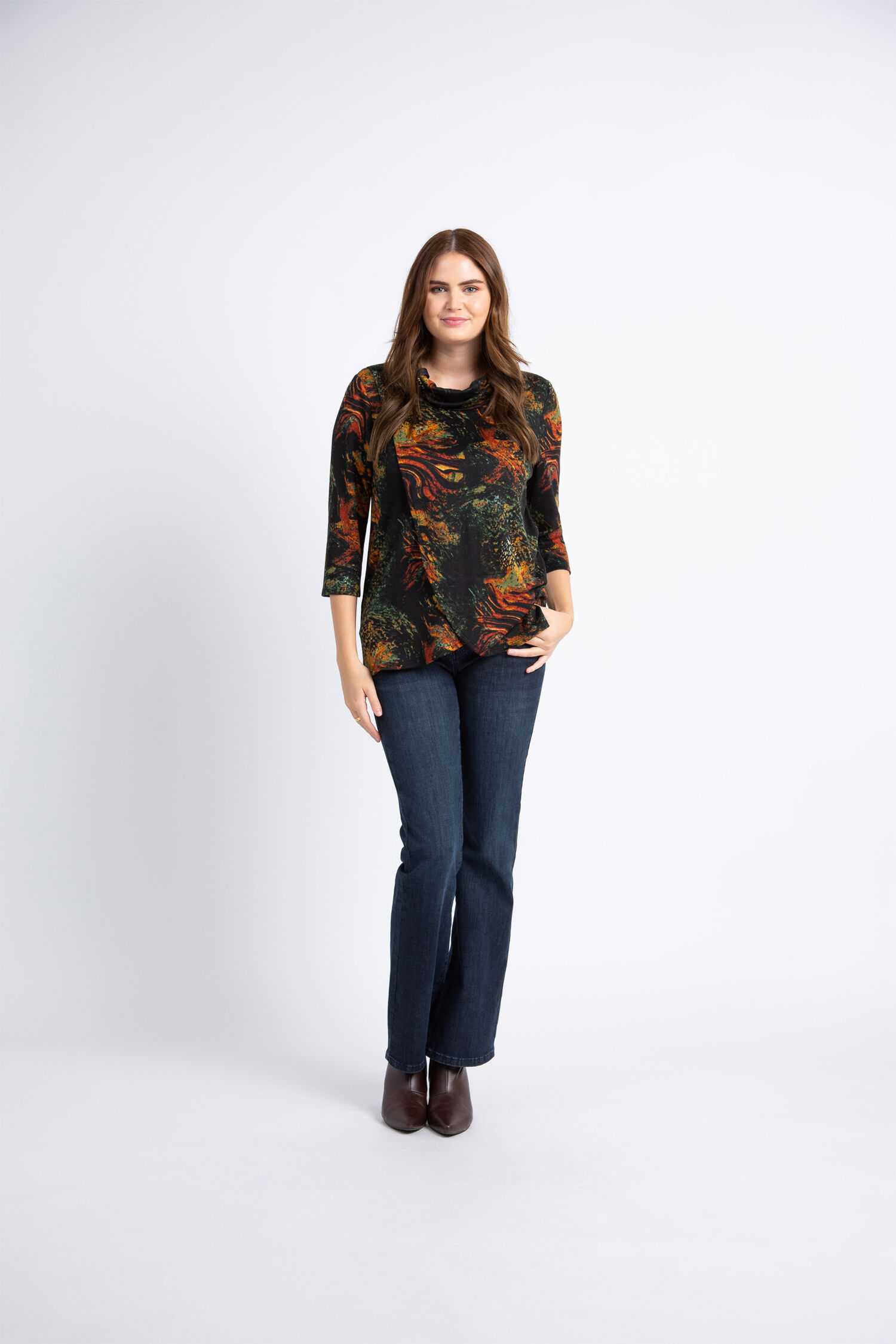 &frac34; Length Sleeve Cowl Neck Image 1