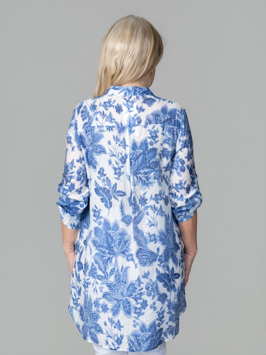 Button Up Tunic With Roll Tab Sleeves