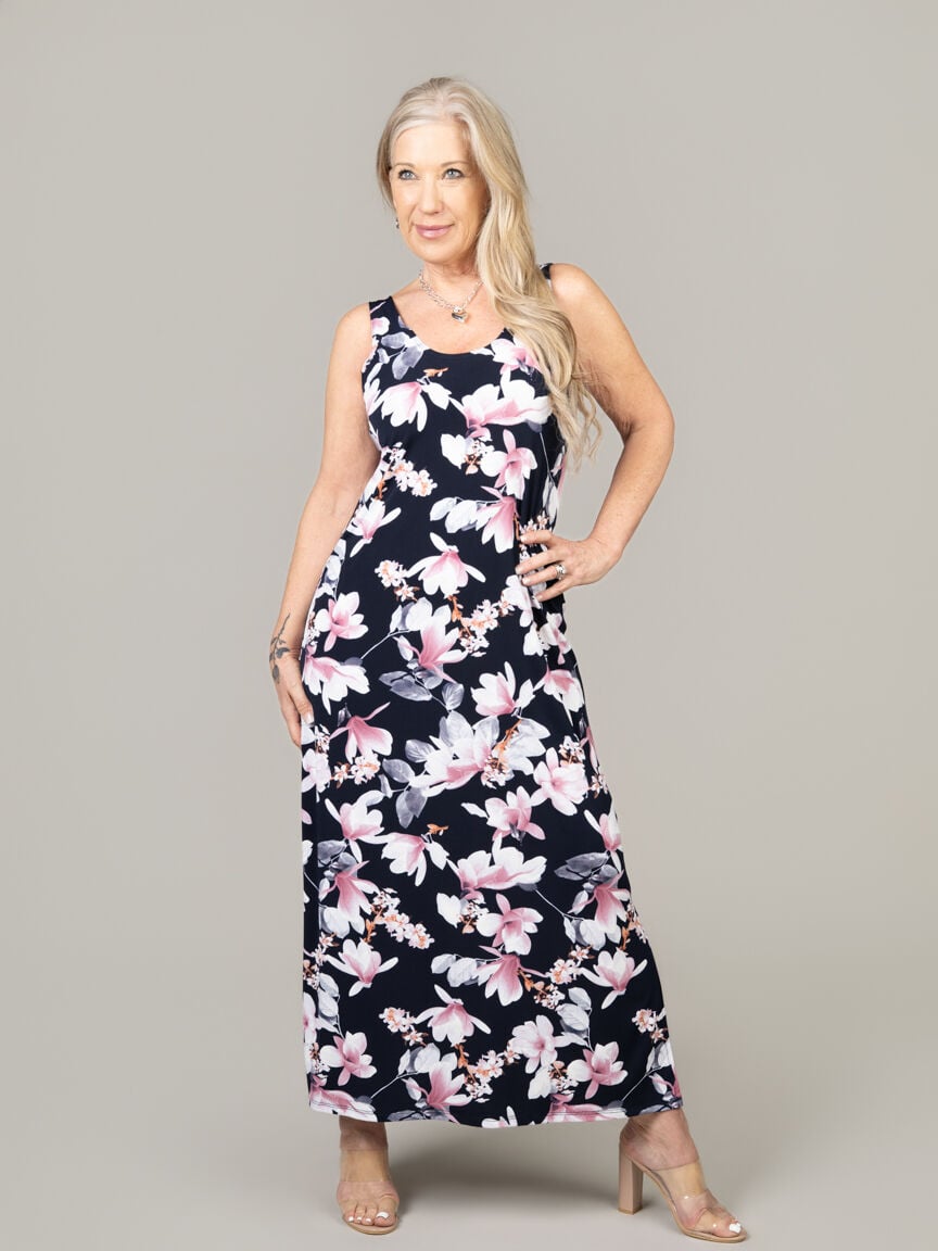 Long Luxe Sleeveless Dress with Side Slits