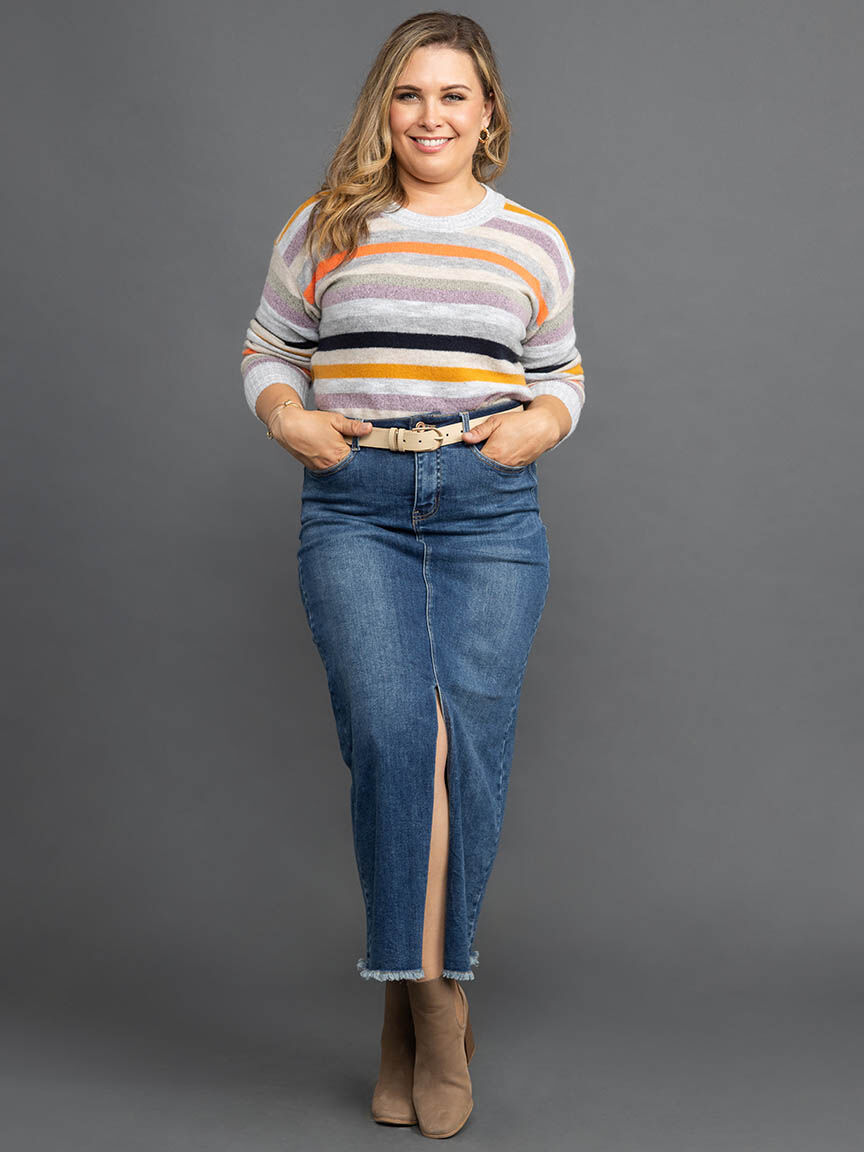 Soft Yarn Striped Crew Neck Sweater