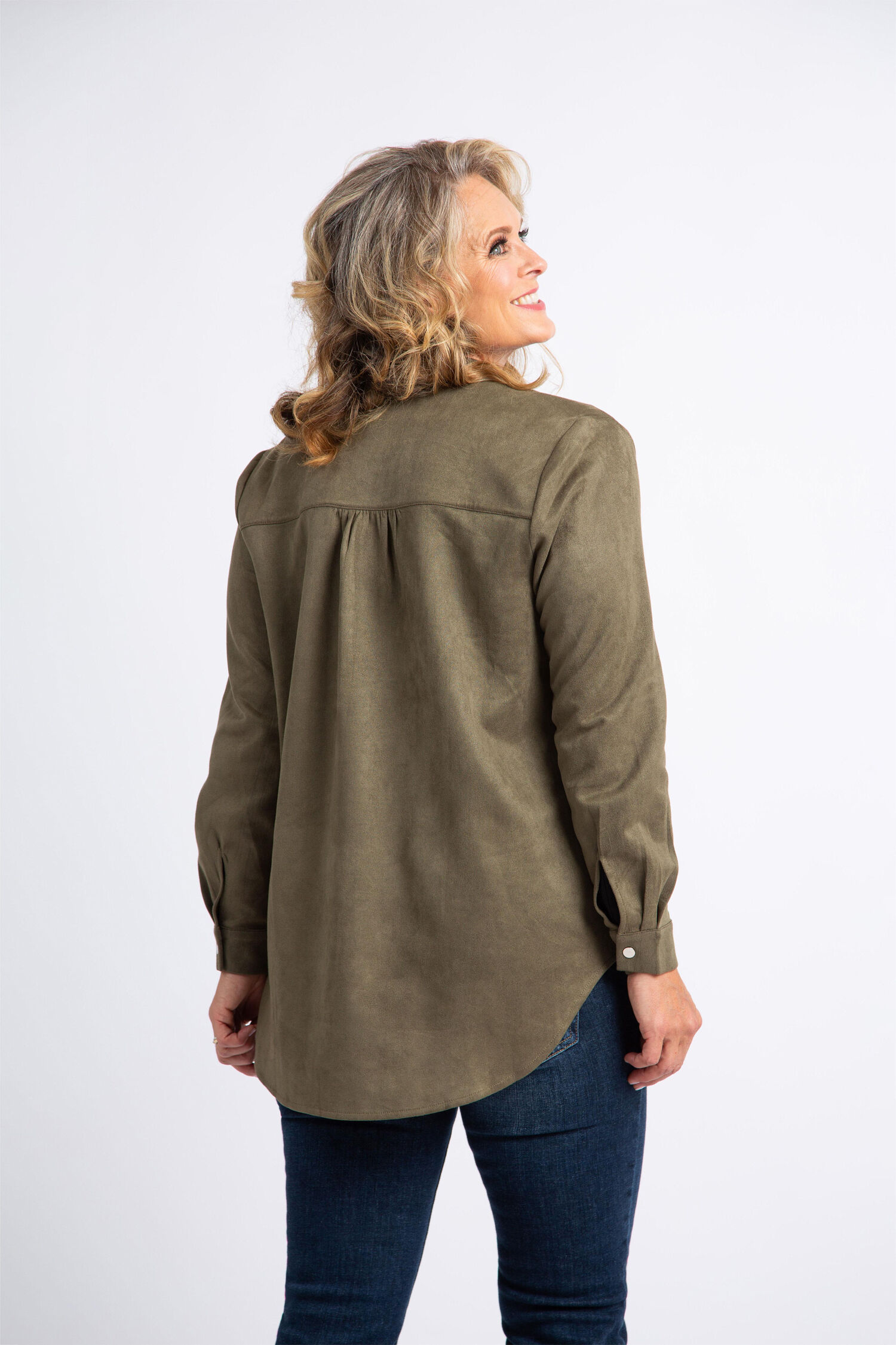 Faux Suede Snap Front Shirt  Image 3