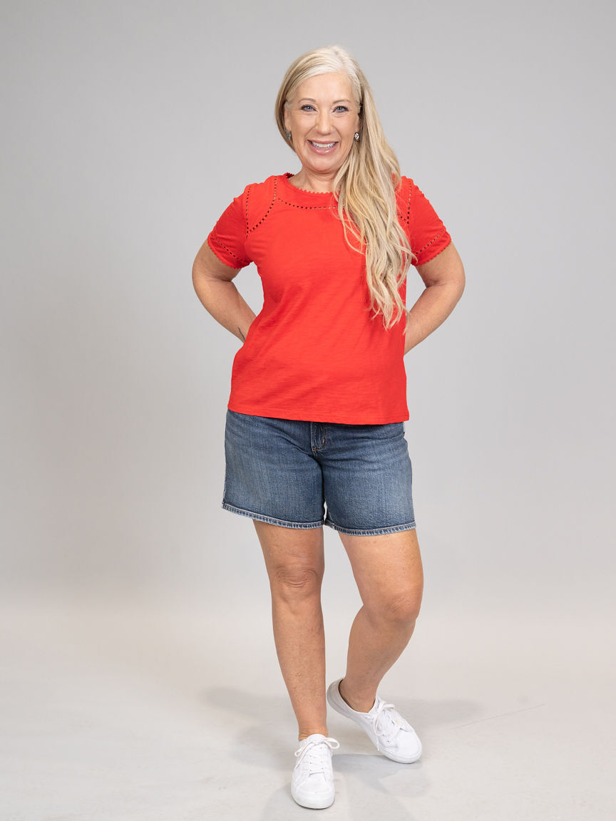 Short Sleeve Dotted Lace Top Image 5