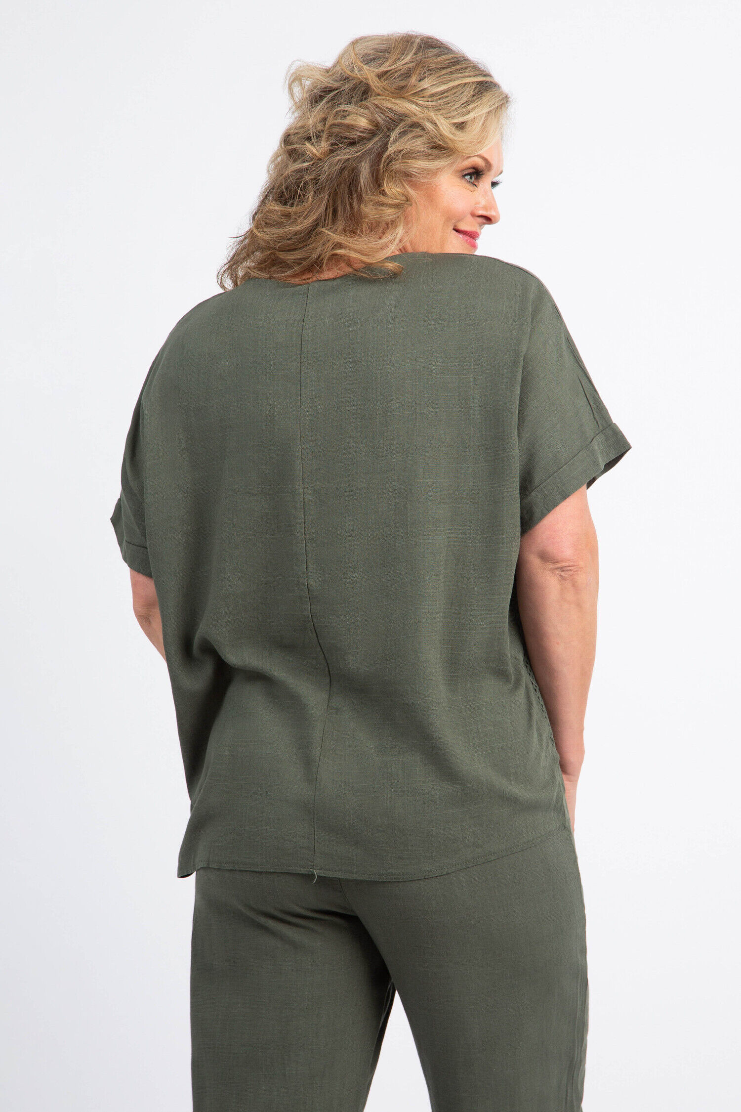 Linen Blend Top w/ Cutout Hem Image 4
