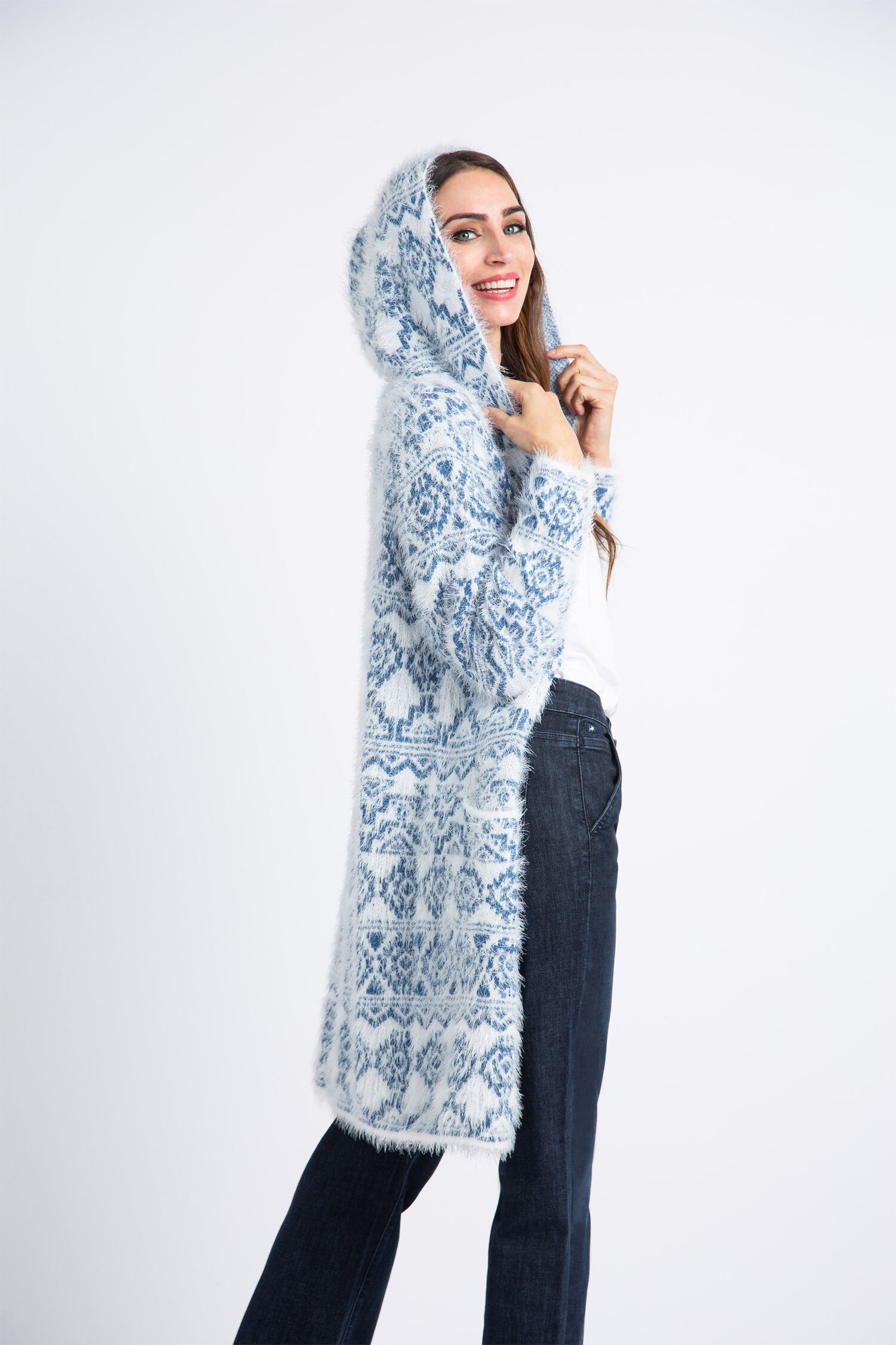 Open Front Hooded Eyelash Knit Cardigan  Image 3