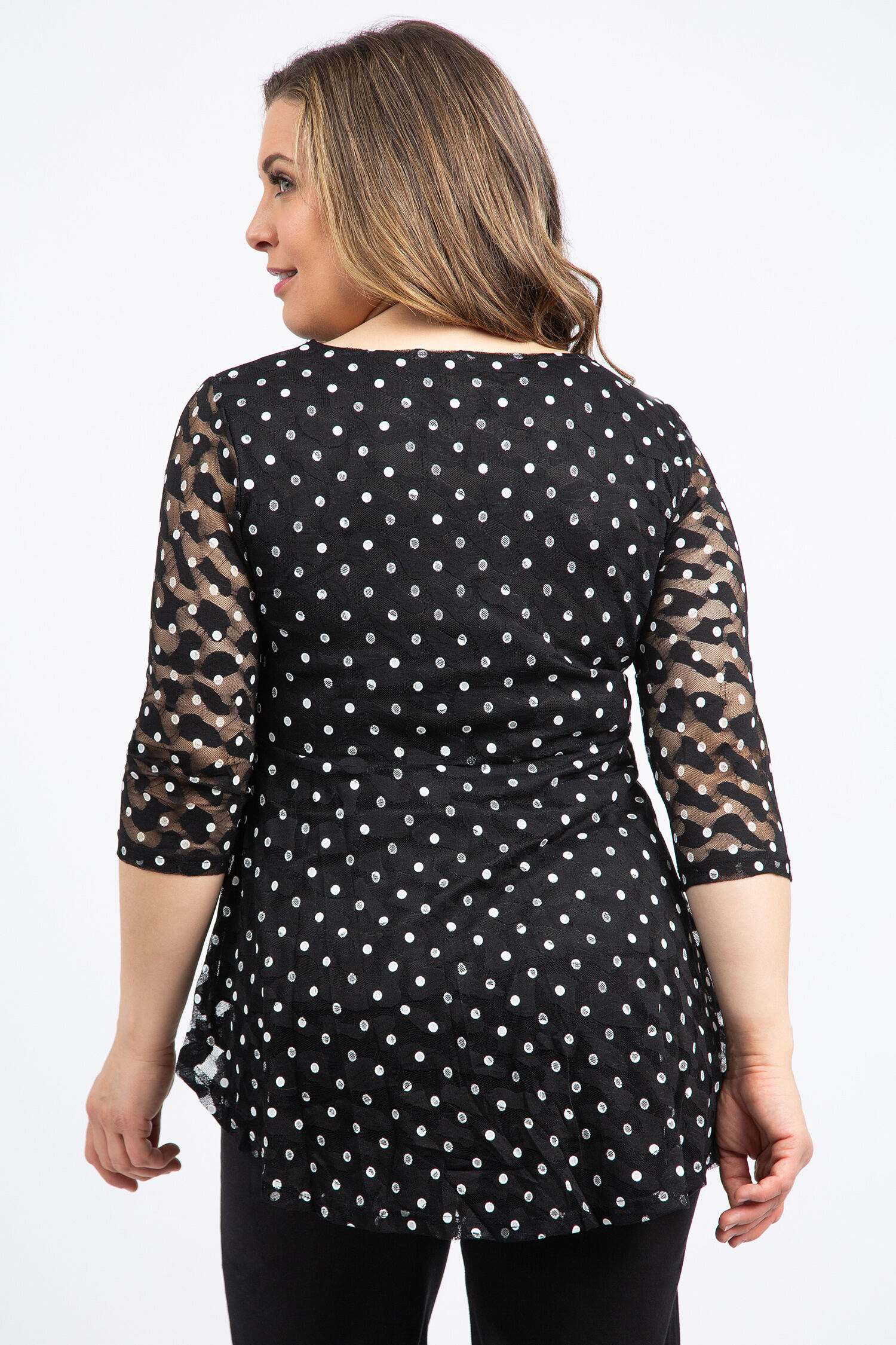 &frac34; Sleeve Polka Dot Lace Top Image 4