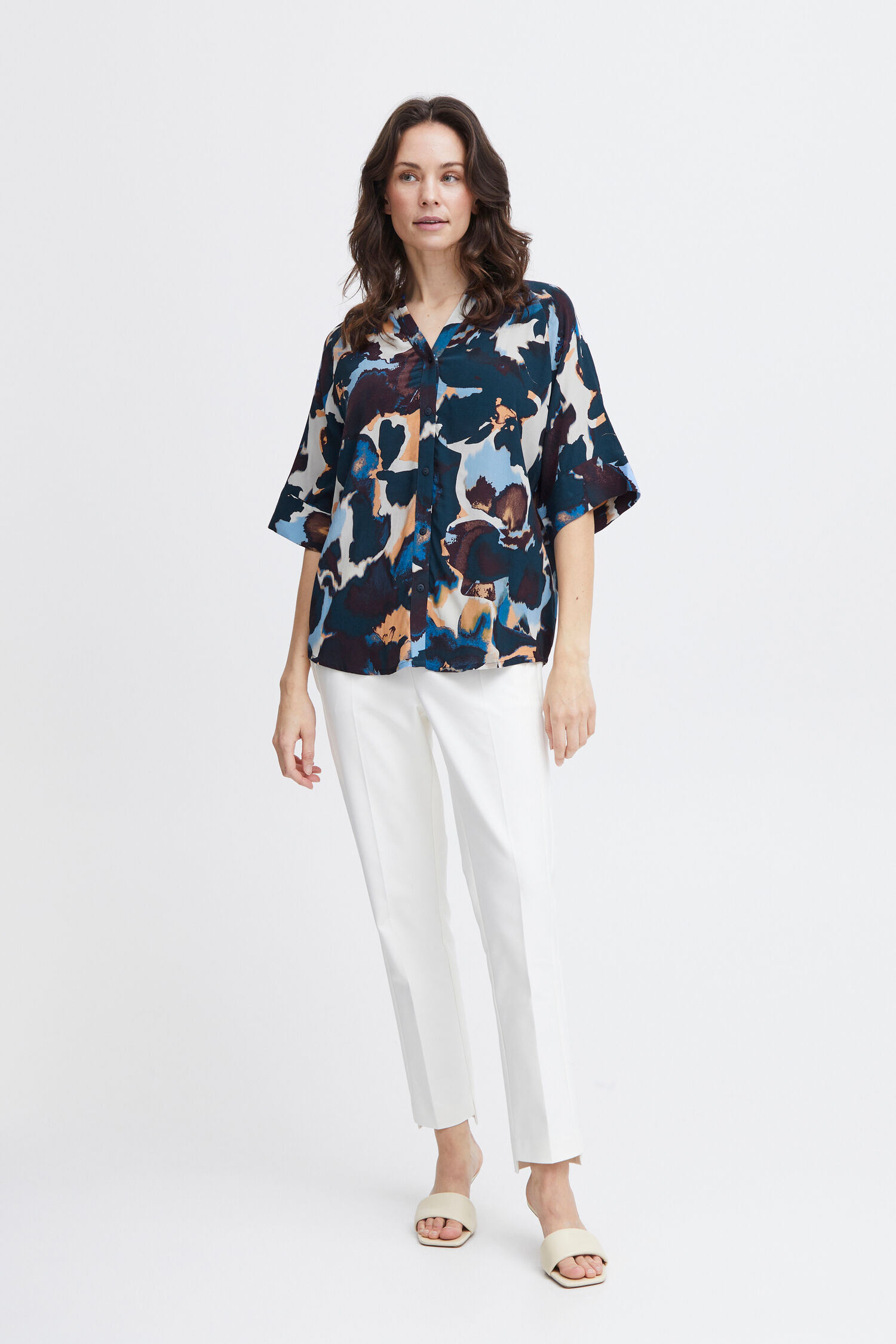 Elbow Sleeve Button-Up Blouse Image 4