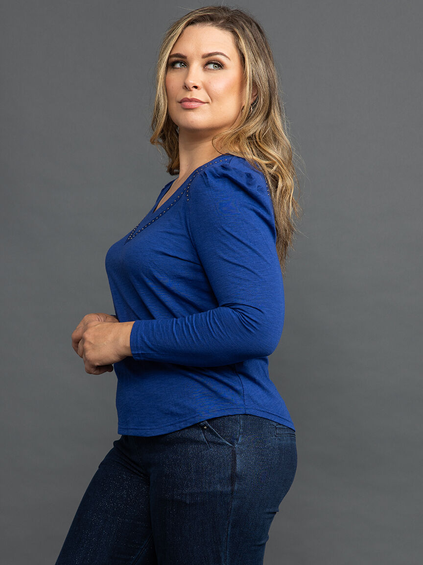 Studded Trim V-Neck Top  Image 3